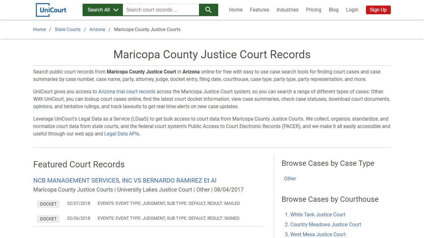 Maricopa County Justice Court Records | Arizona | UniCourt